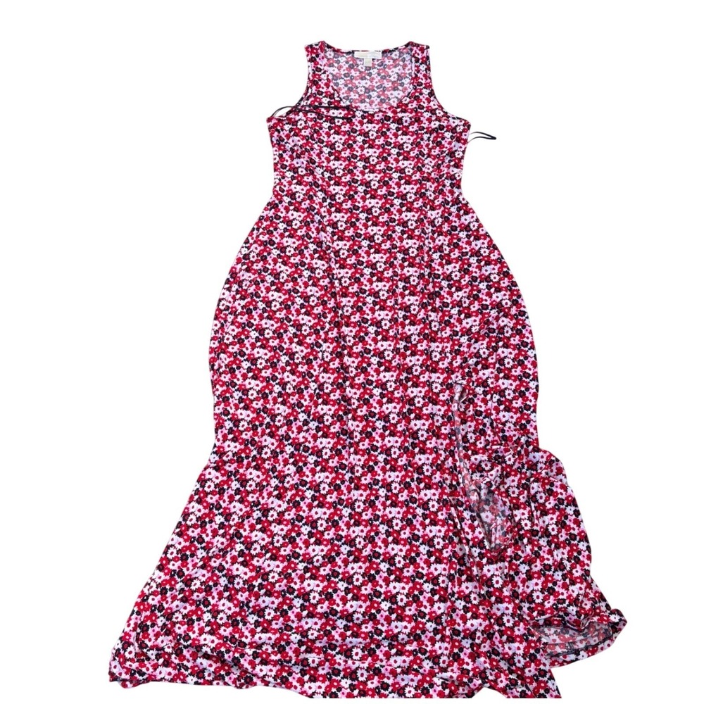 MICHAEL Michael Kors Women's Large Red Pink Floral Sleeveless Maxi Dress Ruffle - Picture 1 of 8